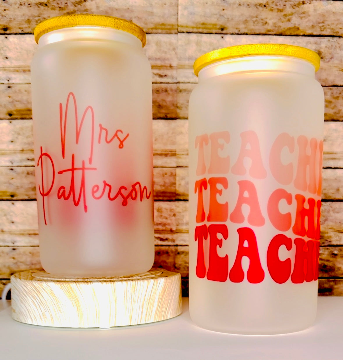 Personalized Teacher Frosted Glass Can