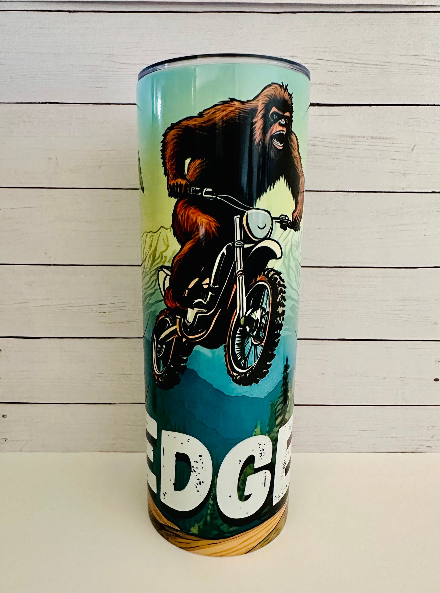 Bigfoot on a Dirtbike Tumbler