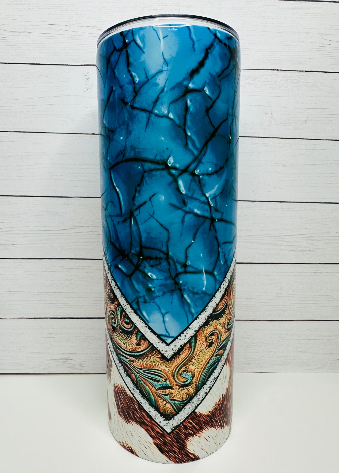 Turquoise & Cowhide Tumbler
