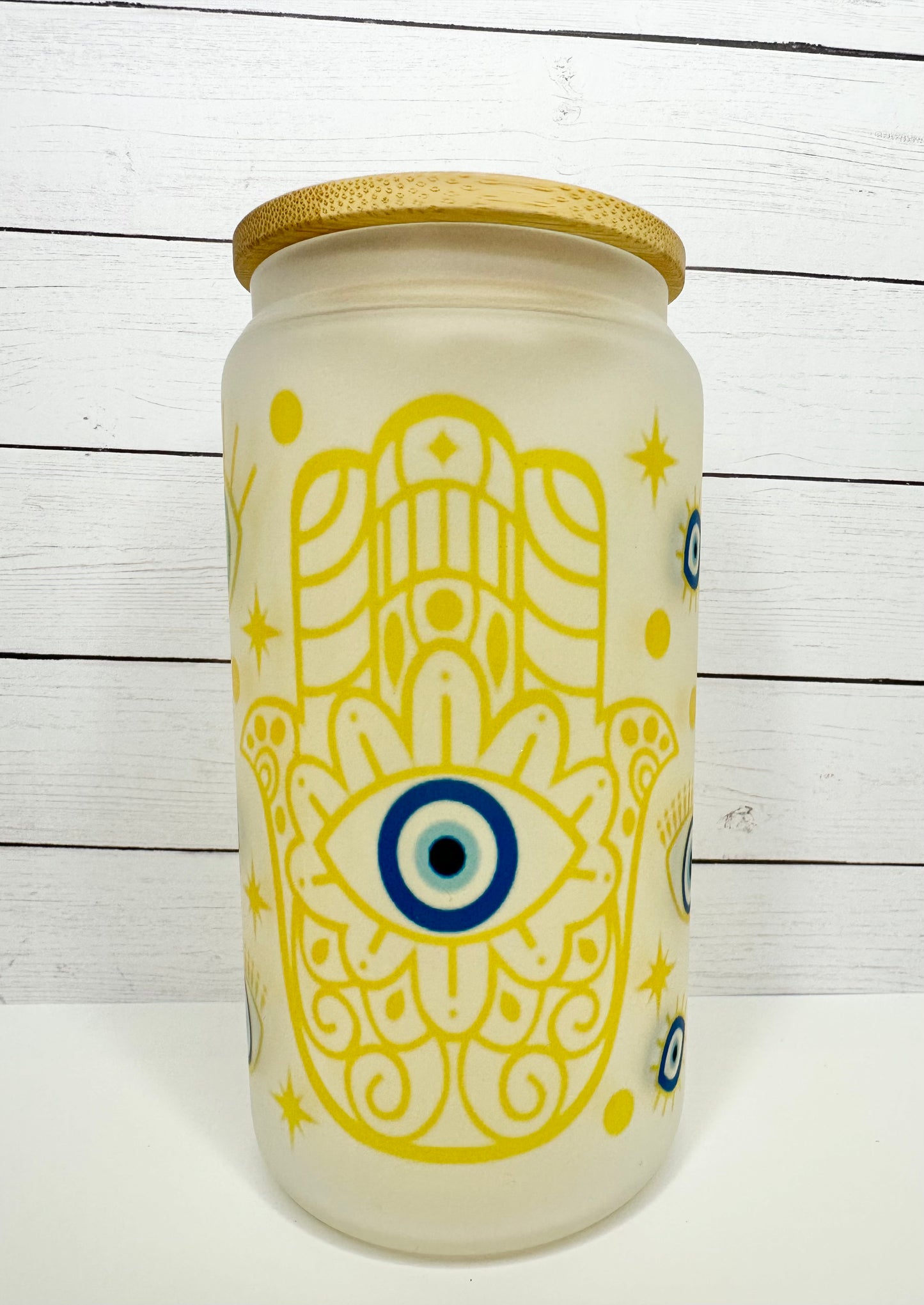 Evil Eye Frosted Glass Can