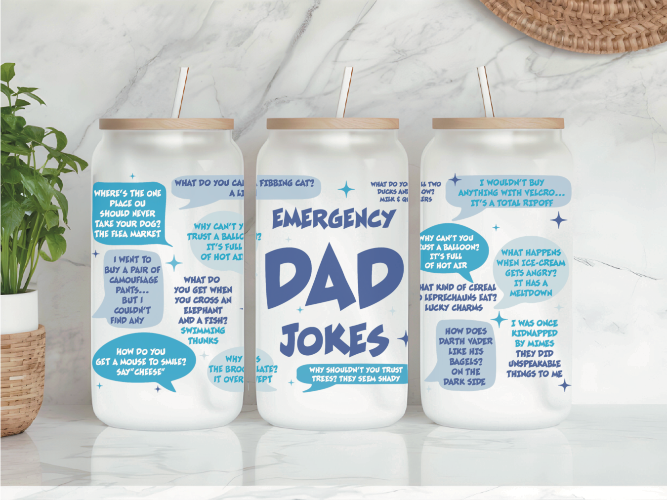 Emergency Dad Jokes Frosted Glass Can