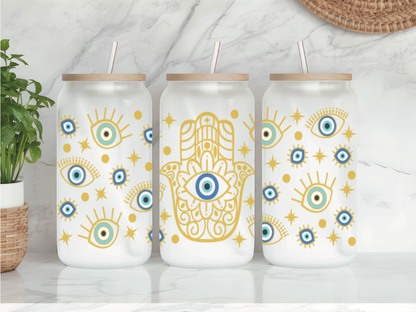 Evil Eye Frosted Glass Can
