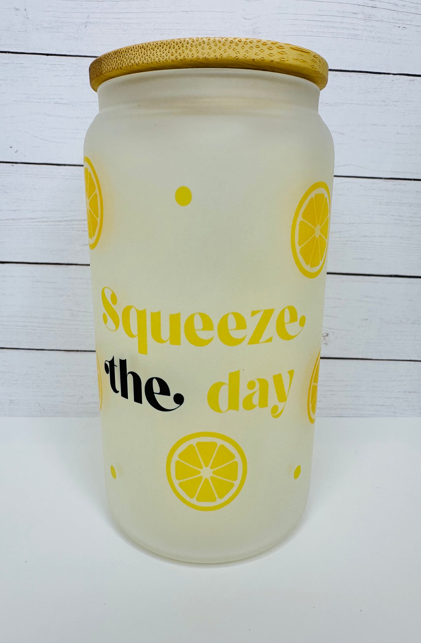 Squeeze the Day Frosted Glass Can