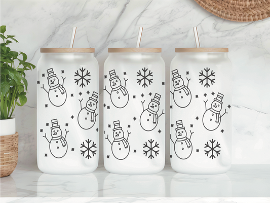 Snowman Frosted Glass Can