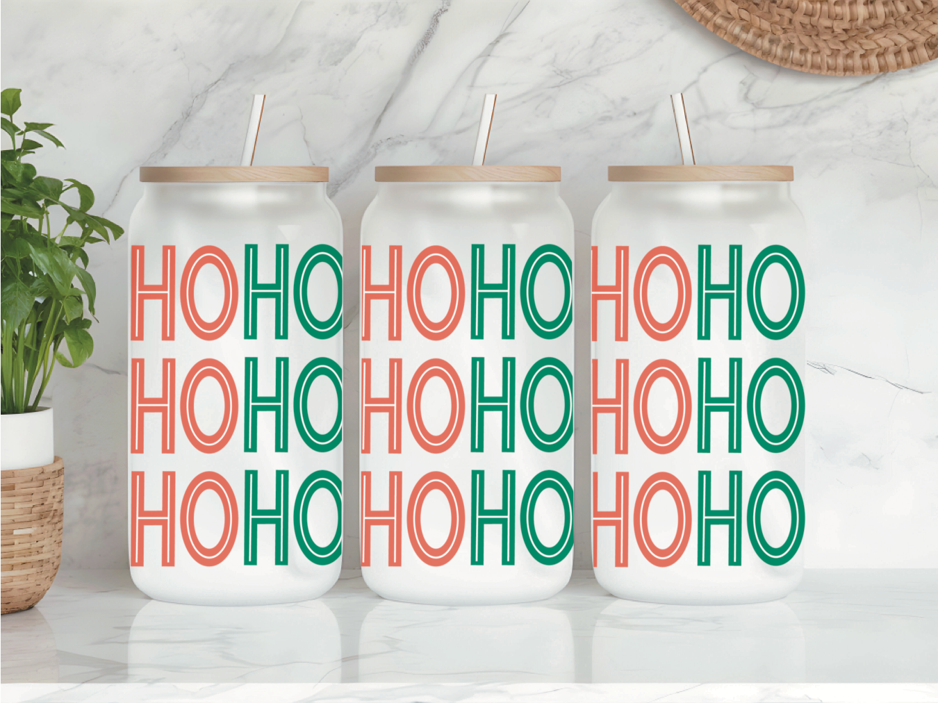 Ho Ho Ho Frosted Glass Can