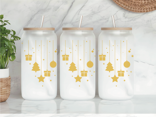 Golden Ornaments Frosted Glass Can