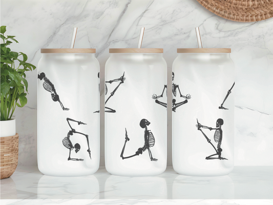 Skeleton Yoga Frosted Glass Can